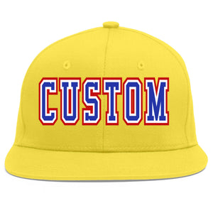 Custom Light Gold Royal-White Flat Eaves Sport Baseball Cap