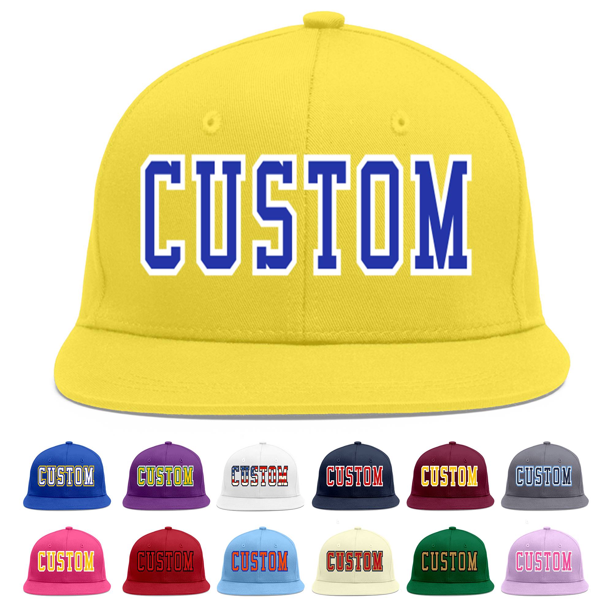 Custom Light Gold Royal-White Flat Eaves Sport Baseball Cap