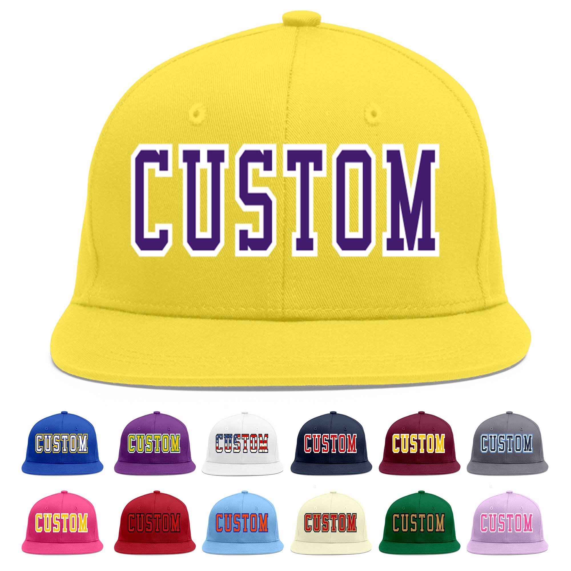 Custom Light Gold purple-White Flat Eaves Sport Baseball Cap