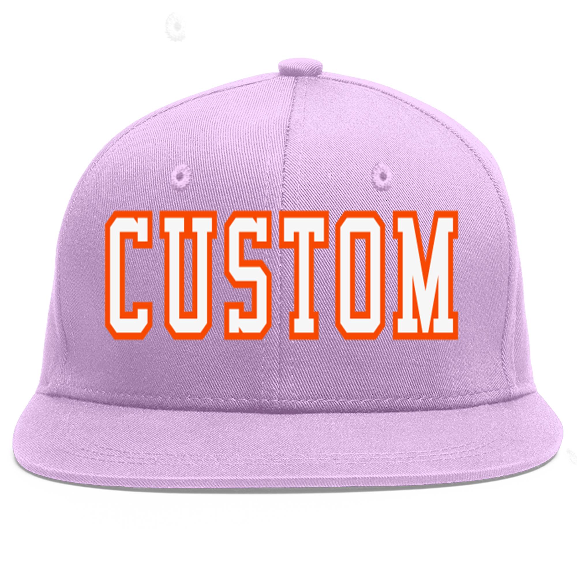 Casquette de baseball sport personnalisée violet clair blanc-orange à avant-toit plat