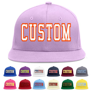 Custom Light Purple White-Orange Flat Eaves Sport Baseball Cap