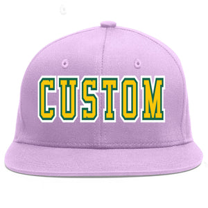 Casquette de baseball de sport personnalisée, violet clair, or-Kelly Green Flat Eaves