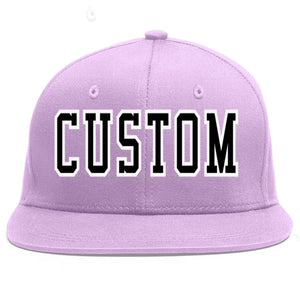 Custom Light Purple Black-White Flat Eaves Sport Baseball Cap