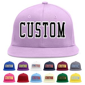 Custom Light Purple Black-White Flat Eaves Sport Baseball Cap