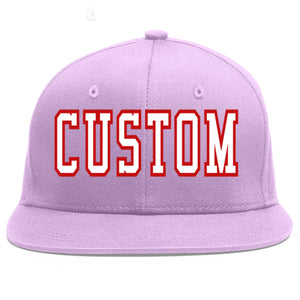 Custom Light Purple White-Red Flat Eaves Sport Baseball Cap