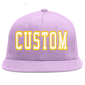 Custom Light Purple White-Gold Flat Eaves Sport Baseball Cap