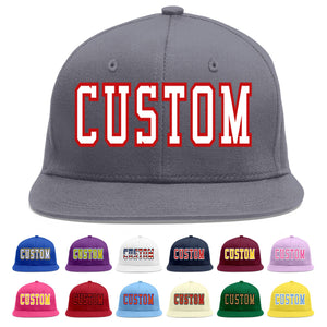 Custom Dark Gray White-Red Flat Eaves Sport Baseball Cap