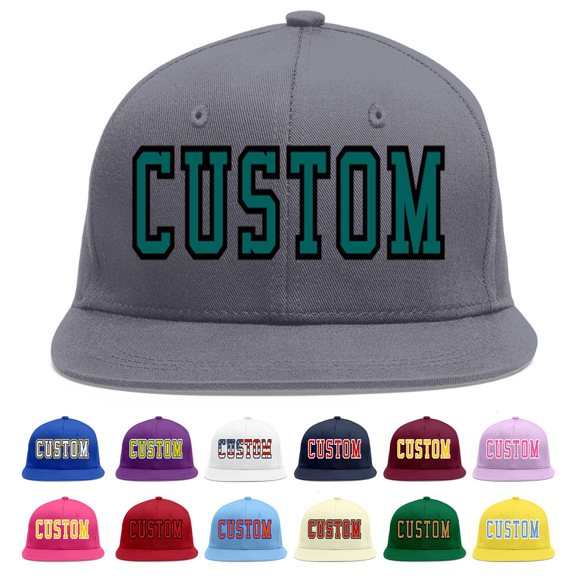 Custom Dark Gray Aqua-Black Flat Eaves Sport Baseball Cap