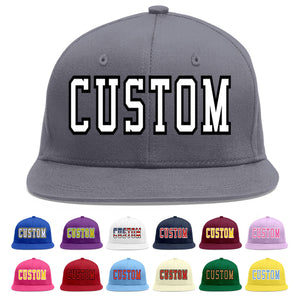 Custom Dark Gray White-Black Flat Eaves Sport Baseball Cap