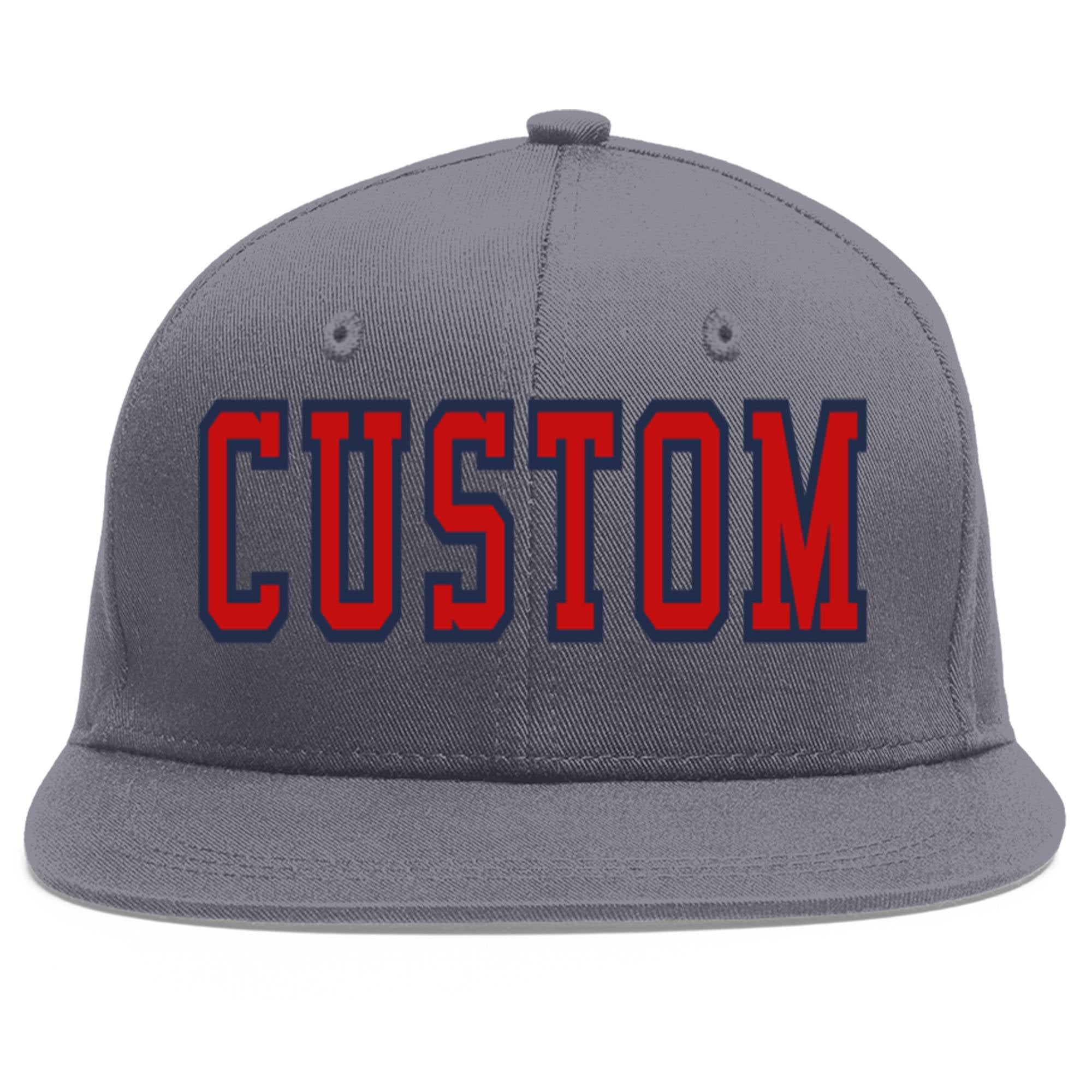 Casquette de baseball sport personnalisée gris foncé rouge-marine Flat Eaves