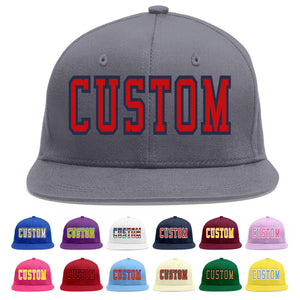 Custom Dark Gray Red-Navy Flat Eaves Sport Baseball Cap