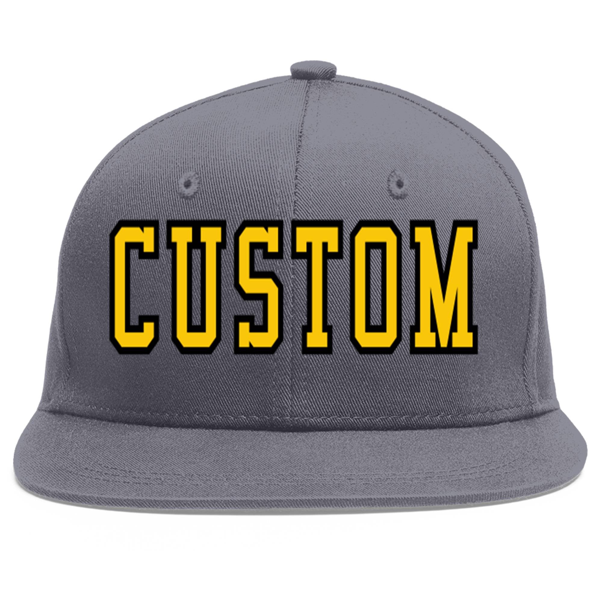 Casquette de baseball sport personnalisée gris foncé or-noir Flat Eaves