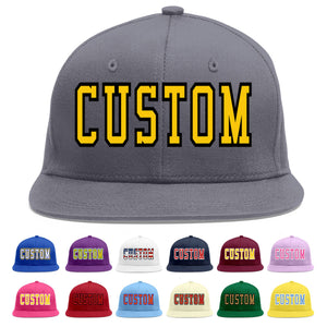 Custom Dark Gray Gold-Black Flat Eaves Sport Baseball Cap