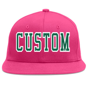 Custom Rose Red Kelly Green-White Flat Eaves Sport Baseball Cap