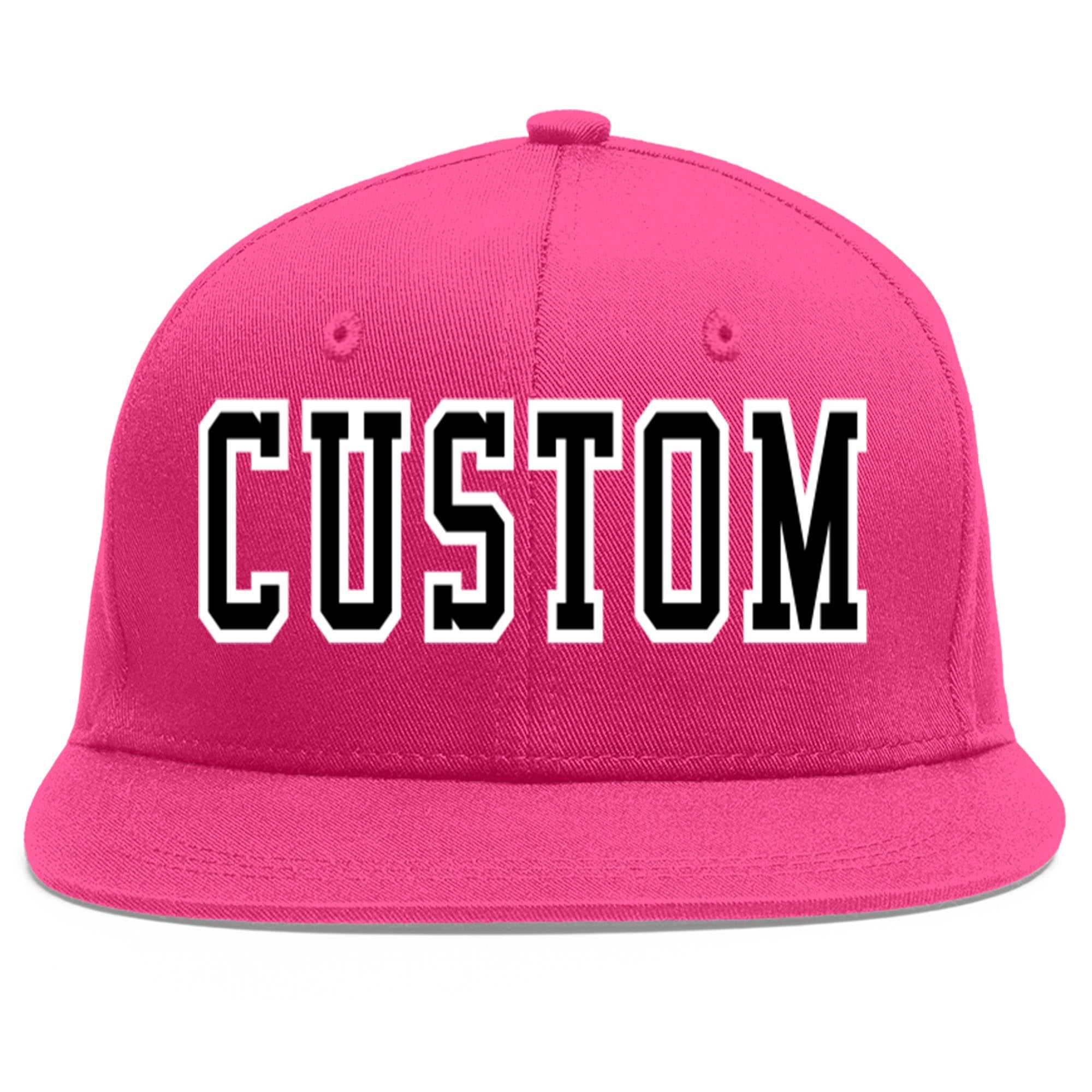 Custom Rose Red Black-White Flat Eaves Sport Baseball Cap