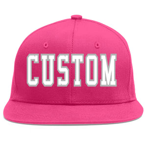 Custom Rose Red White-Gray Flat Eaves Sport Baseball Cap