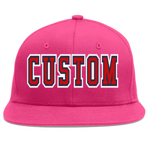 Custom Rose Red Red-Navy Flat Eaves Sport Baseball Cap