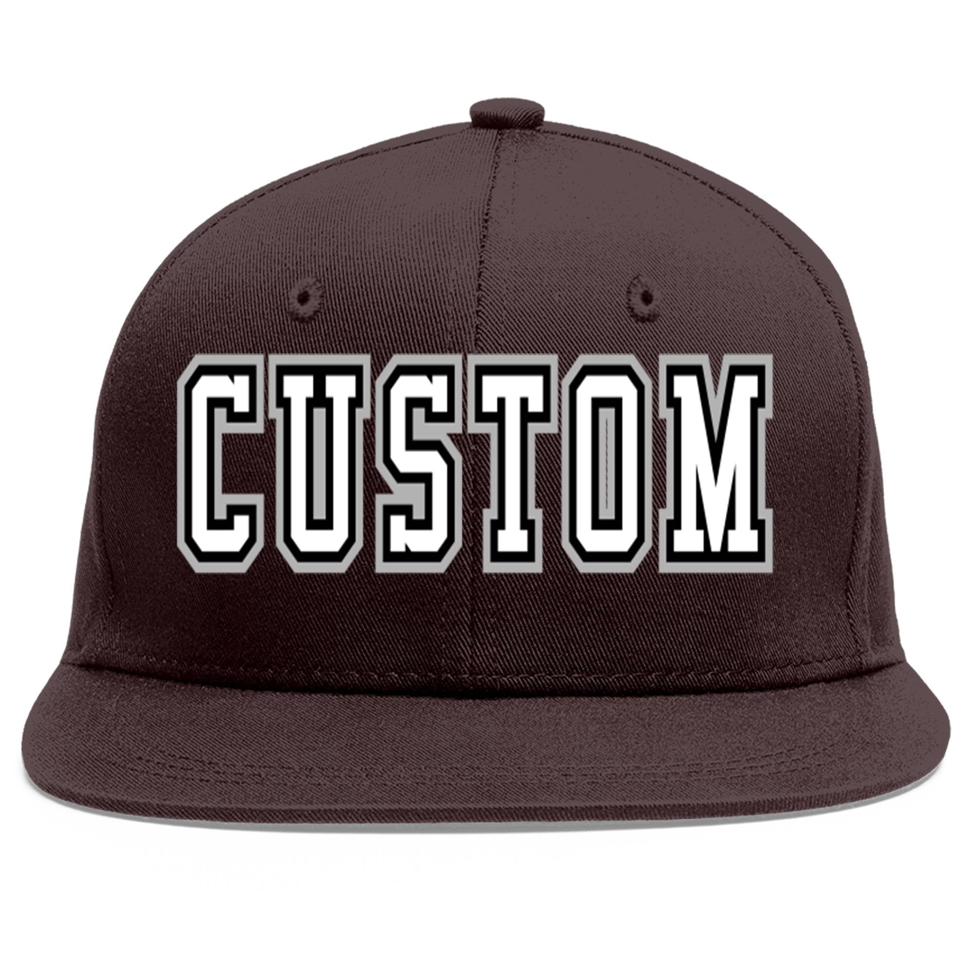 Custom Brown White-Black Flat Eaves Sport Baseball Cap