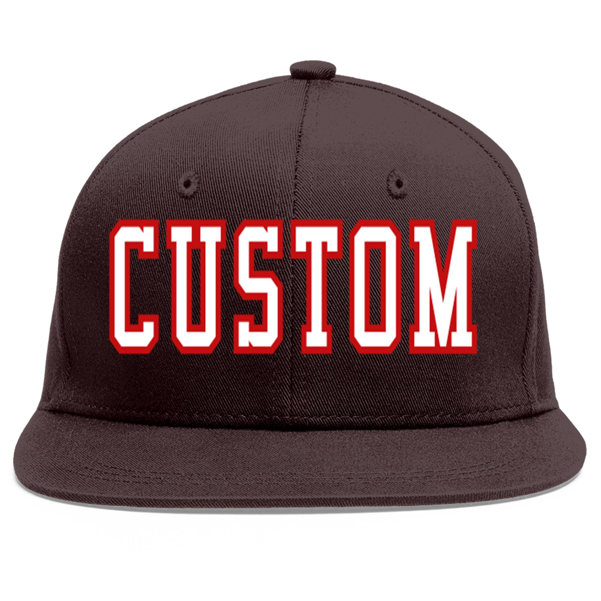 Custom Brown White-Red Flat Eaves Sport Baseball Cap