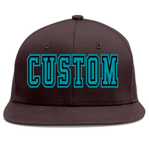 Custom Brown Aqua-Black Flat Eaves Sport Baseball Cap