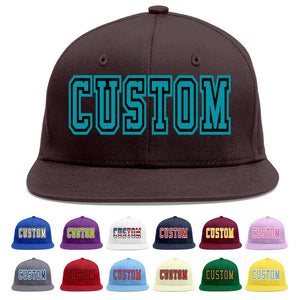 Custom Brown Aqua-Black Flat Eaves Sport Baseball Cap