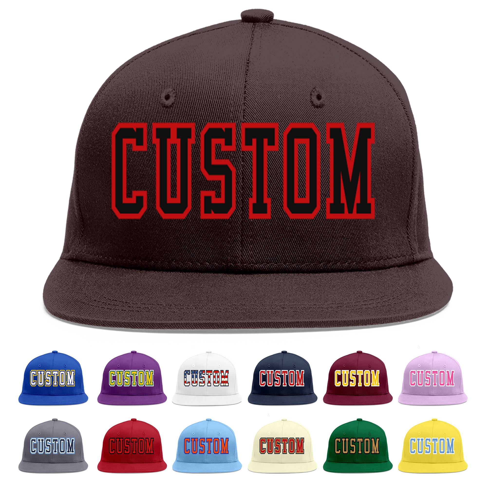 Custom Brown Black-Red Flat Eaves Sport Baseball Cap