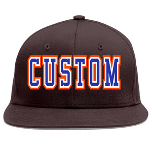 Custom Brown Royal-White Flat Eaves Sport Baseball Cap