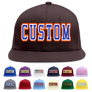 Custom Brown Royal-White Flat Eaves Sport Baseball Cap