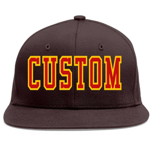 Custom Brown Red-Yellow Flat Eaves Sport Baseball Cap