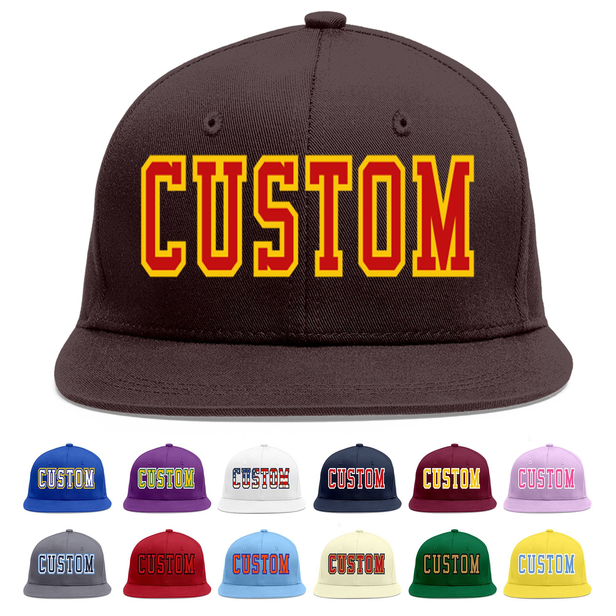 Custom Brown Red-Yellow Flat Eaves Sport Baseball Cap