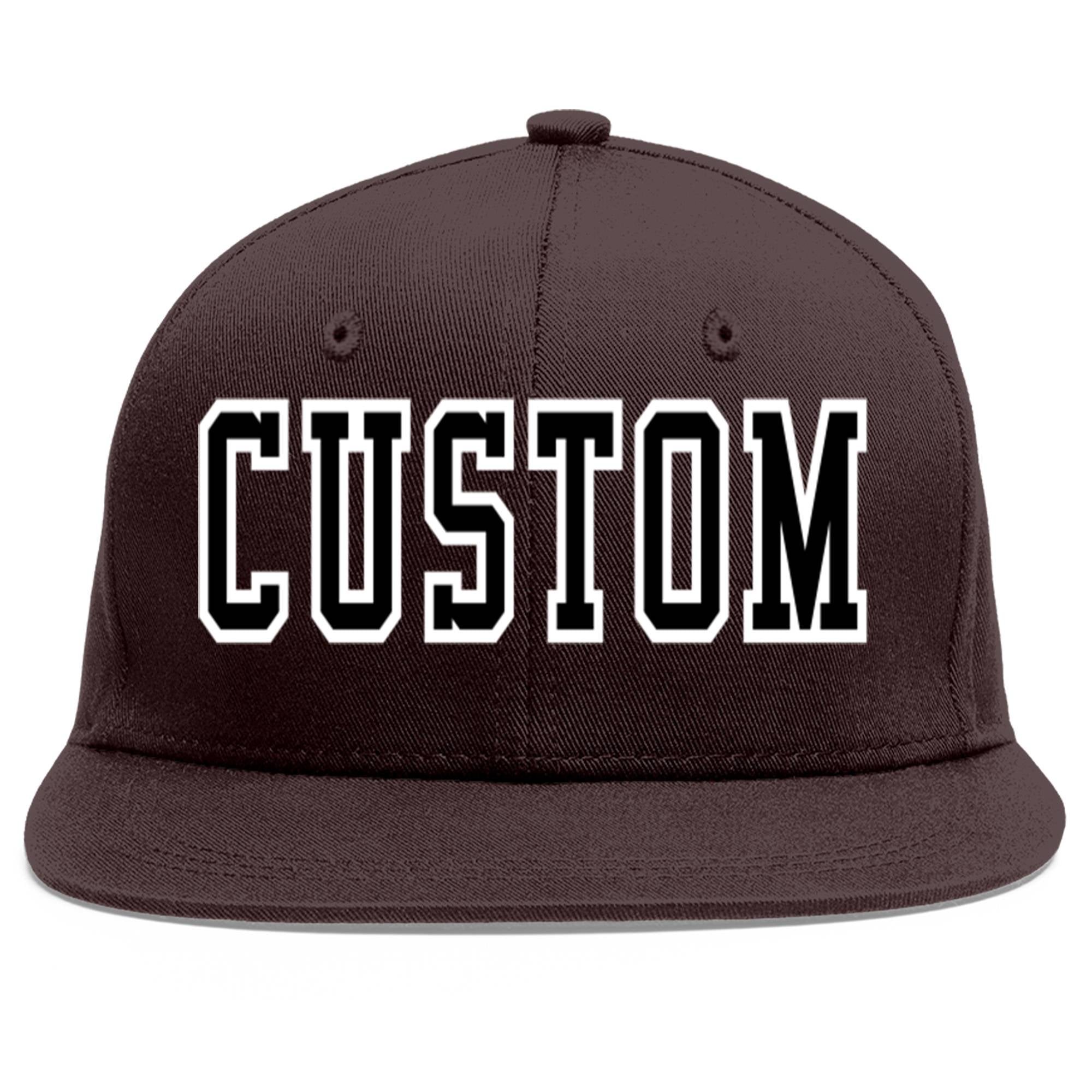 Custom Brown Black-White Flat Eaves Sport Baseball Cap