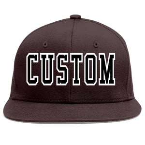 Custom Brown Black-White Flat Eaves Sport Baseball Cap