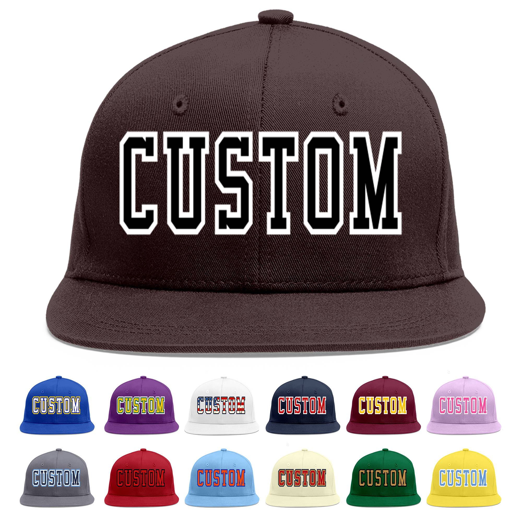 Custom Brown Black-White Flat Eaves Sport Baseball Cap