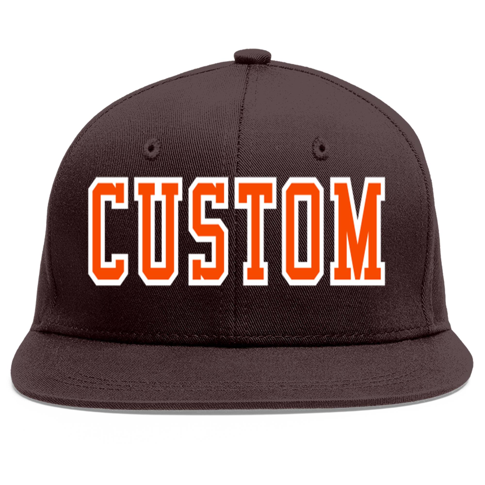 Custom Brown Orange-White Flat Eaves Sport Baseball Cap