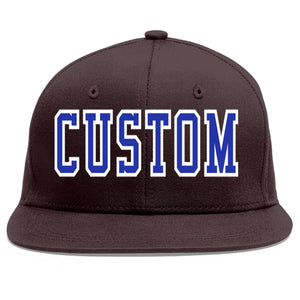 Custom Brown Royal-White Flat Eaves Sport Baseball Cap