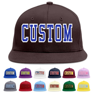 Custom Brown Royal-White Flat Eaves Sport Baseball Cap