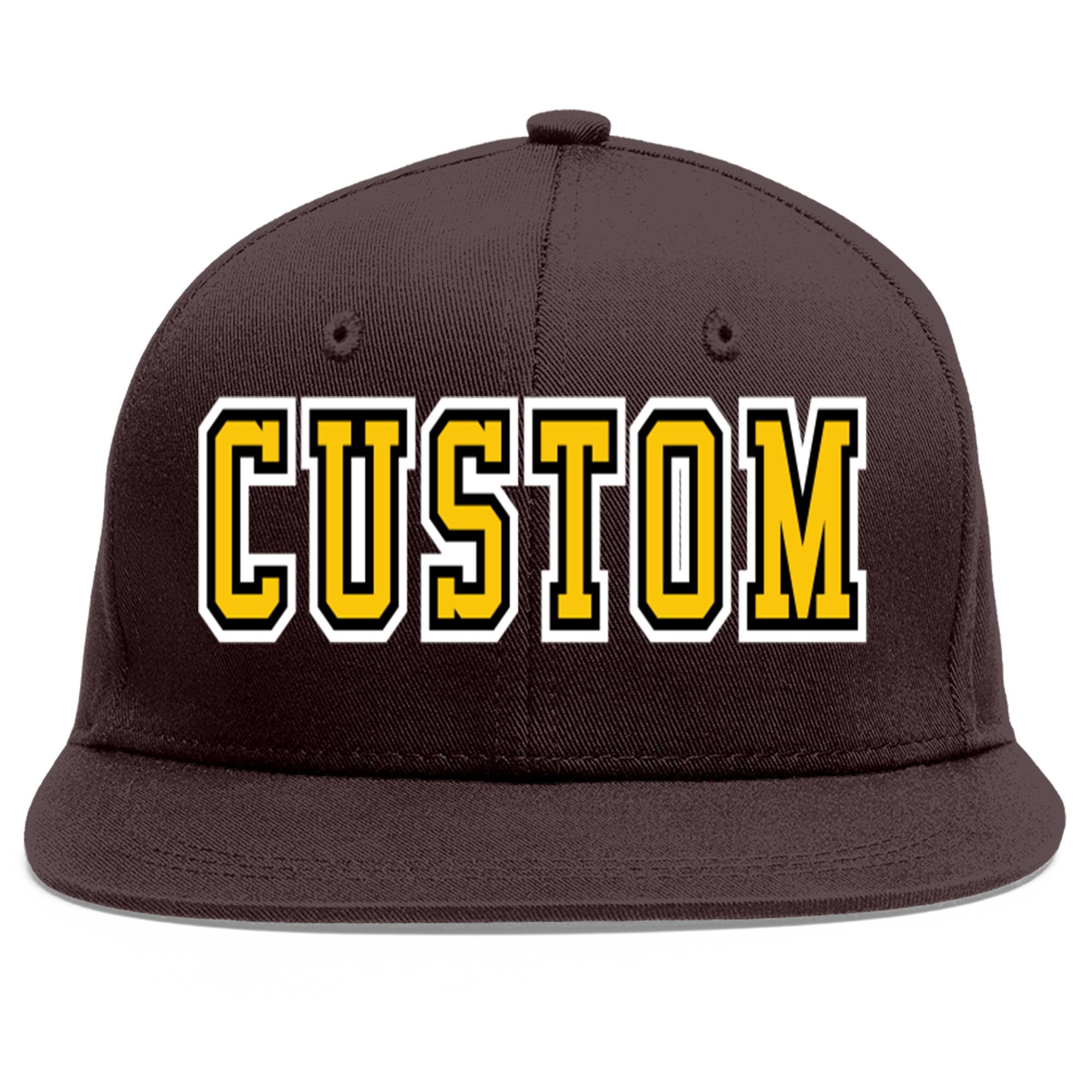 Custom Brown Gold-Black Flat Eaves Sport Baseball Cap