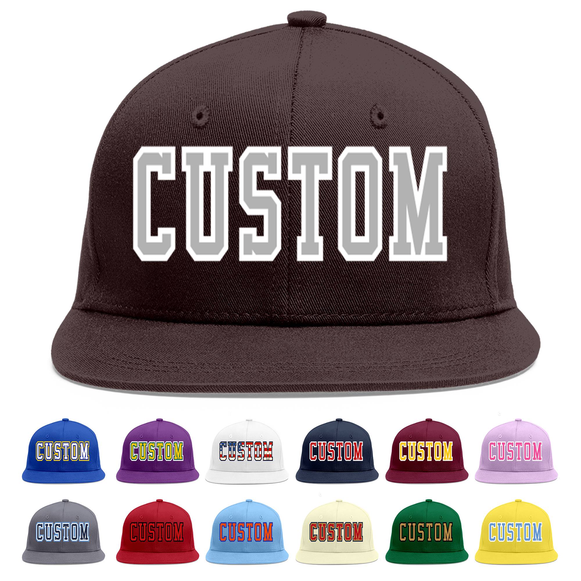 Custom Brown Gray-White Flat Eaves Sport Baseball Cap