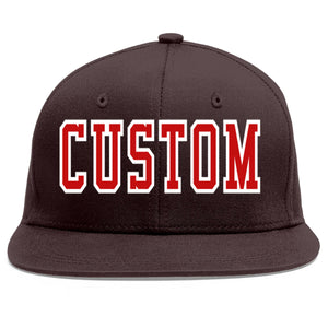 Custom Brown Red-White Flat Eaves Sport Baseball Cap