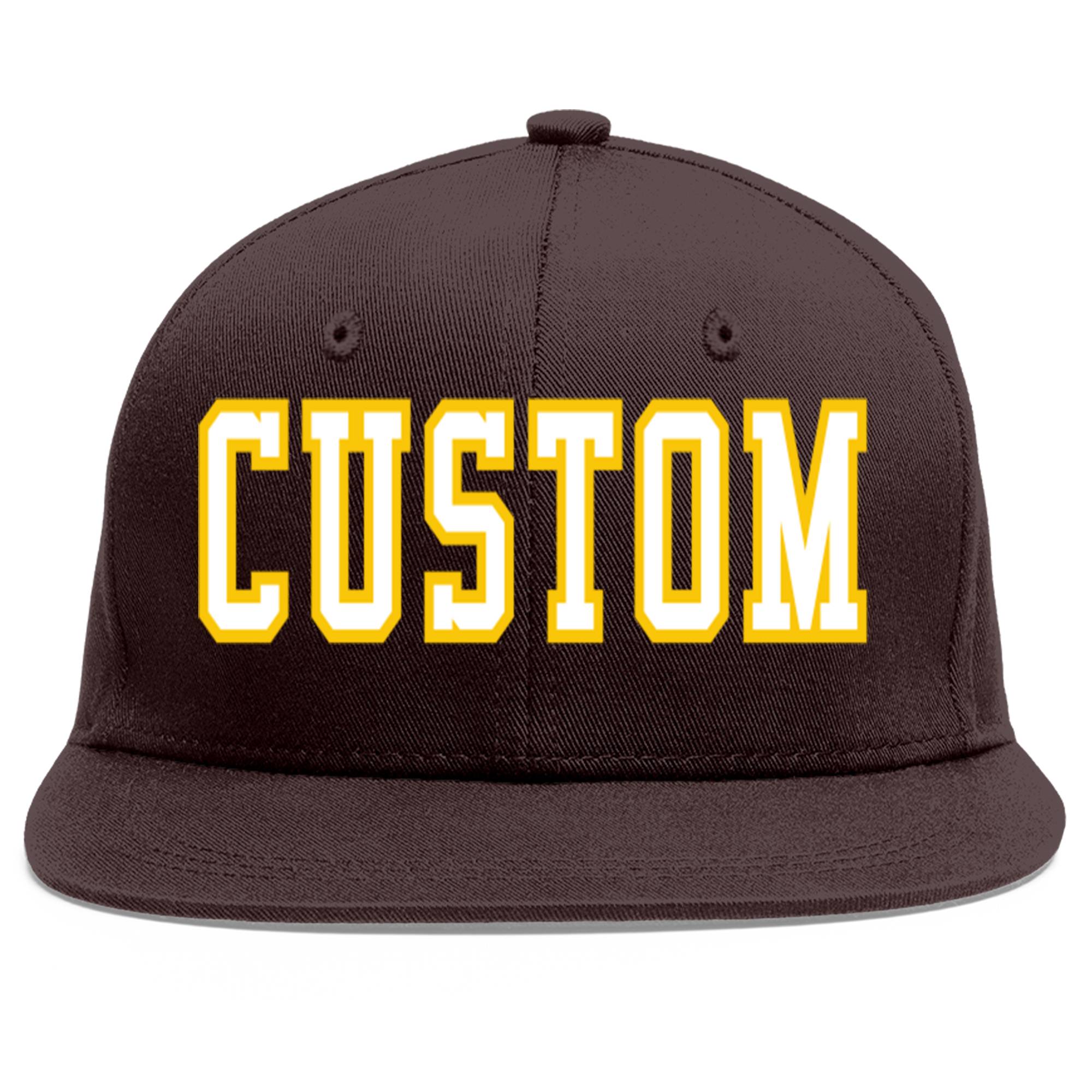 Custom Brown White-Gold Flat Eaves Sport Baseball Cap