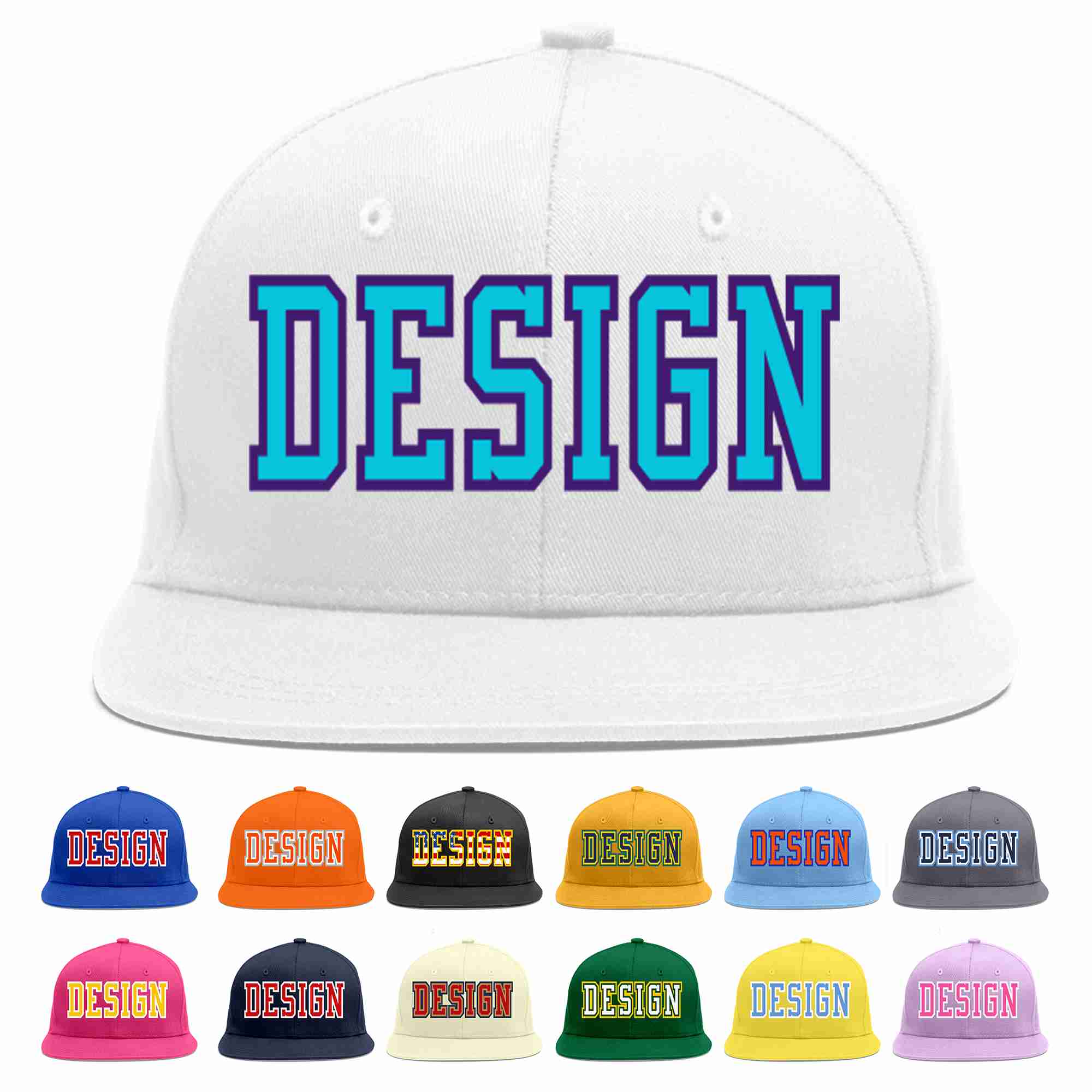 Custom White Light Blue-purple Flat Eaves Sport Baseball Cap Design for Men/Women/Youth