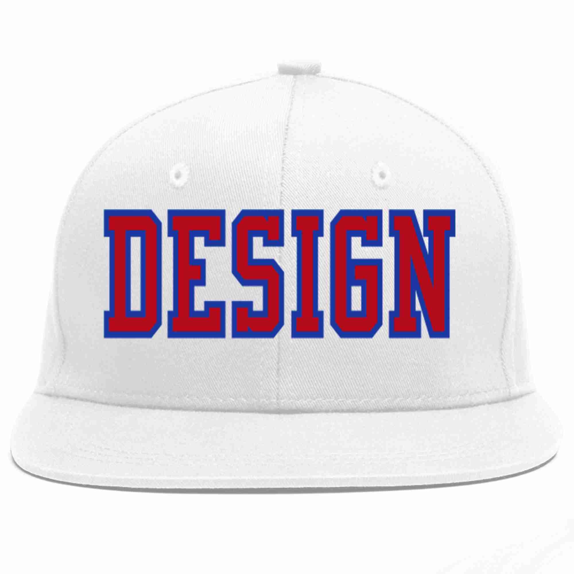 Custom White Red-Royal Flat Eaves Sport Baseball Cap Design for Men/Women/Youth