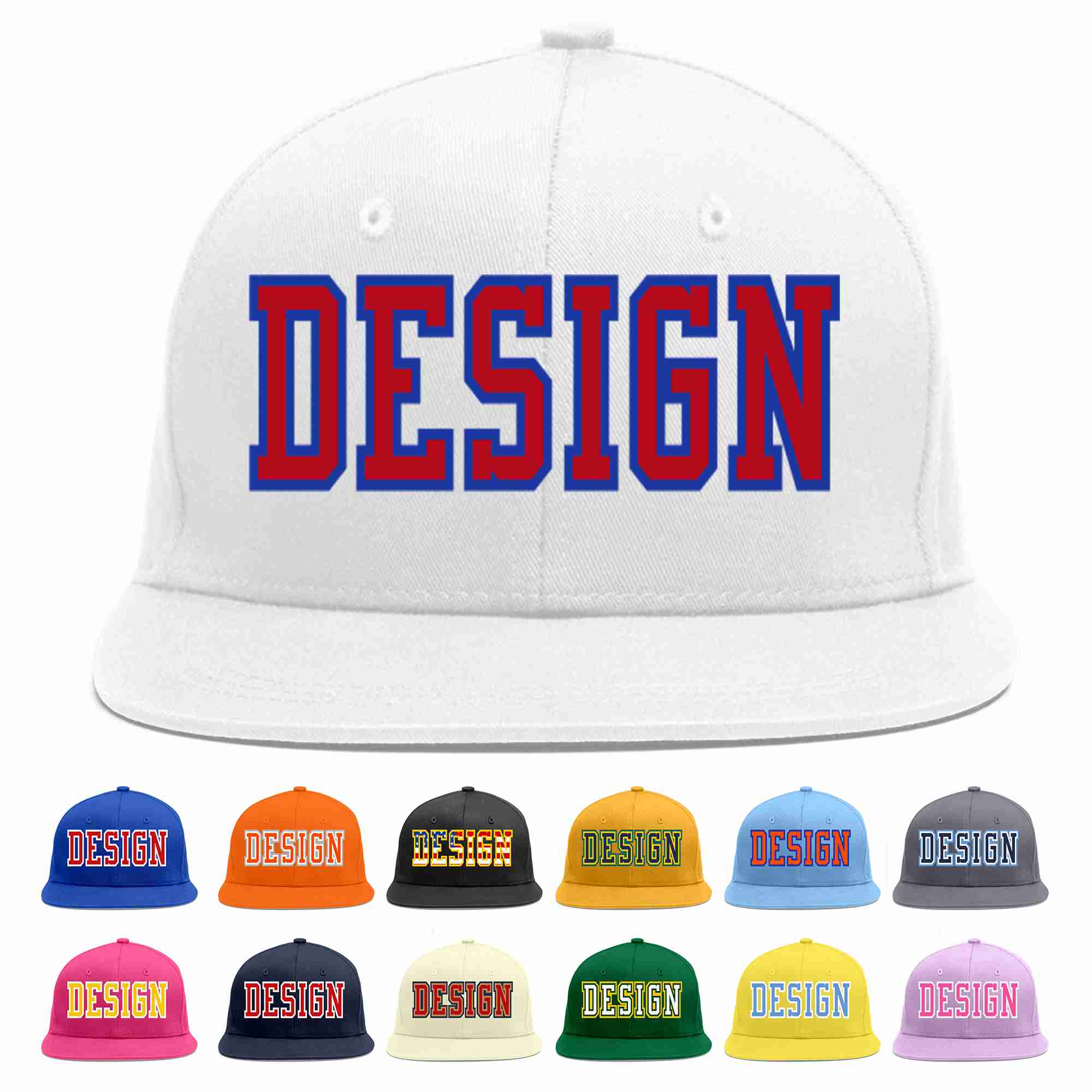 Custom White Red-Royal Flat Eaves Sport Baseball Cap Design for Men/Women/Youth