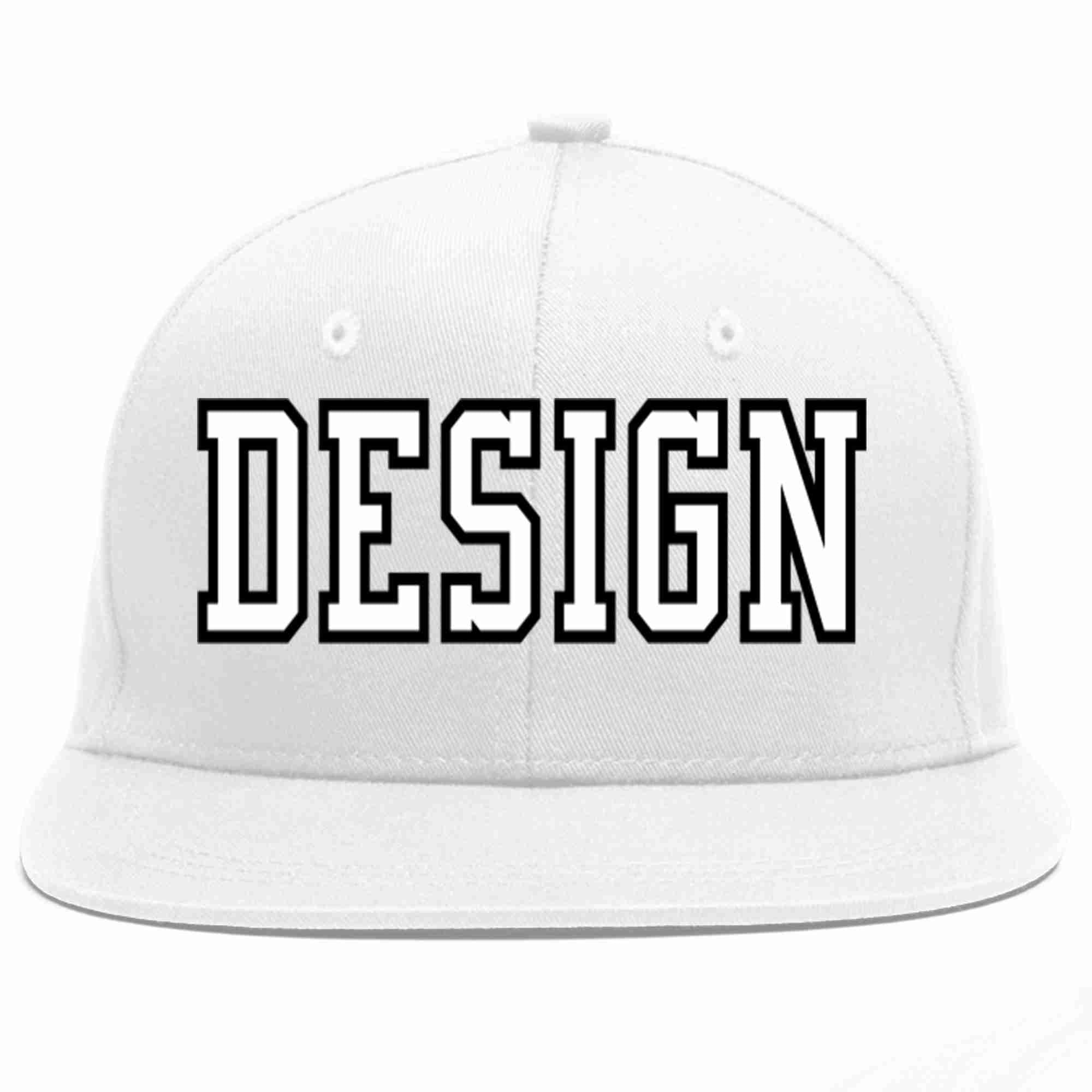 Custom White White-Black Flat Eaves Sport Baseball Cap Design for Men/Women/Youth