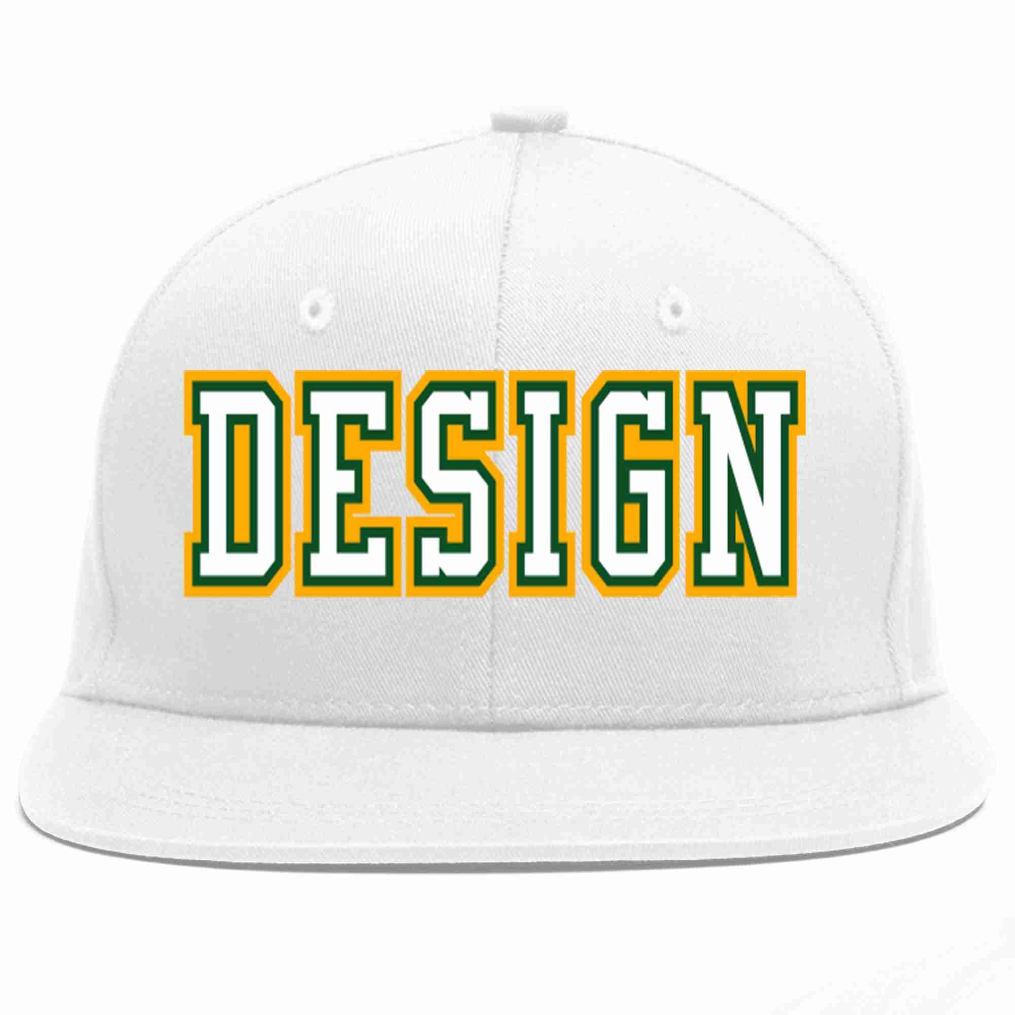 Custom White White-Kelly Green Flat Eaves Sport Baseball Cap Design for Men/Women/Youth