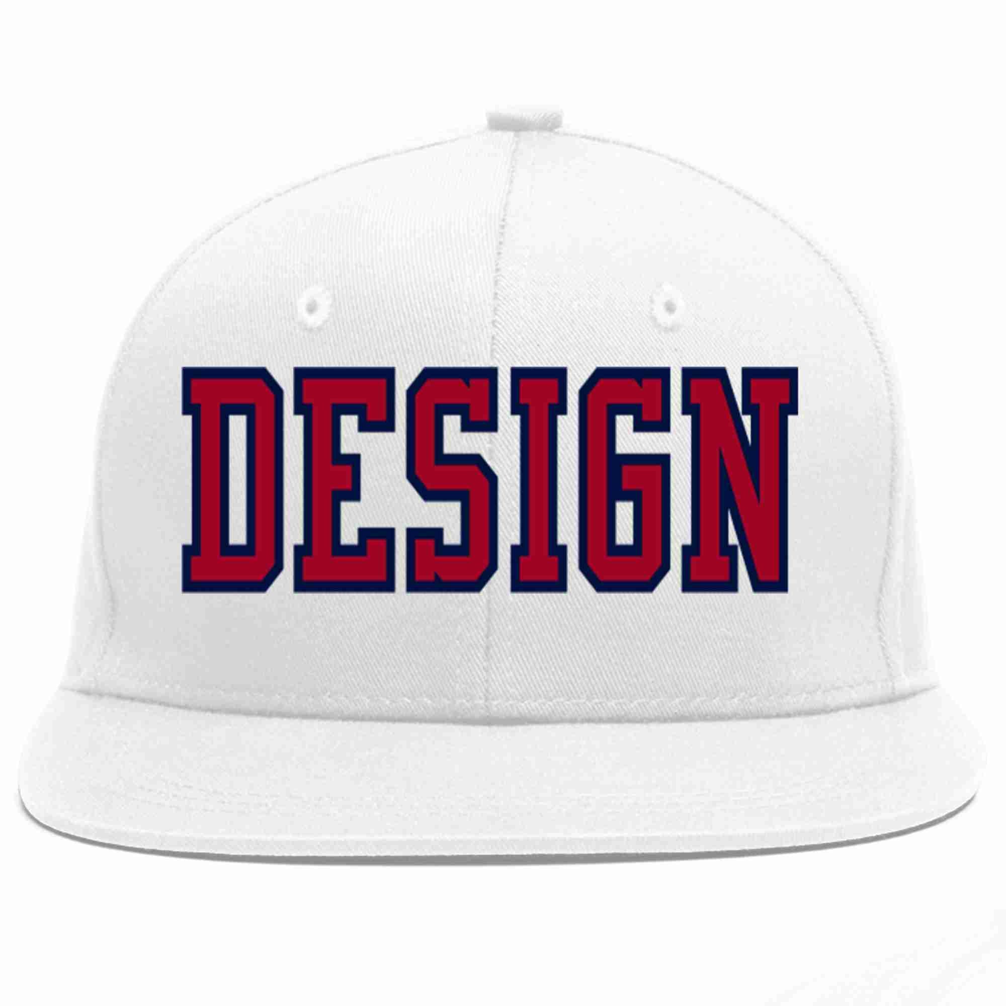 Custom White Red-Navy Flat Eaves Sport Baseball Cap Design for Men/Women/Youth