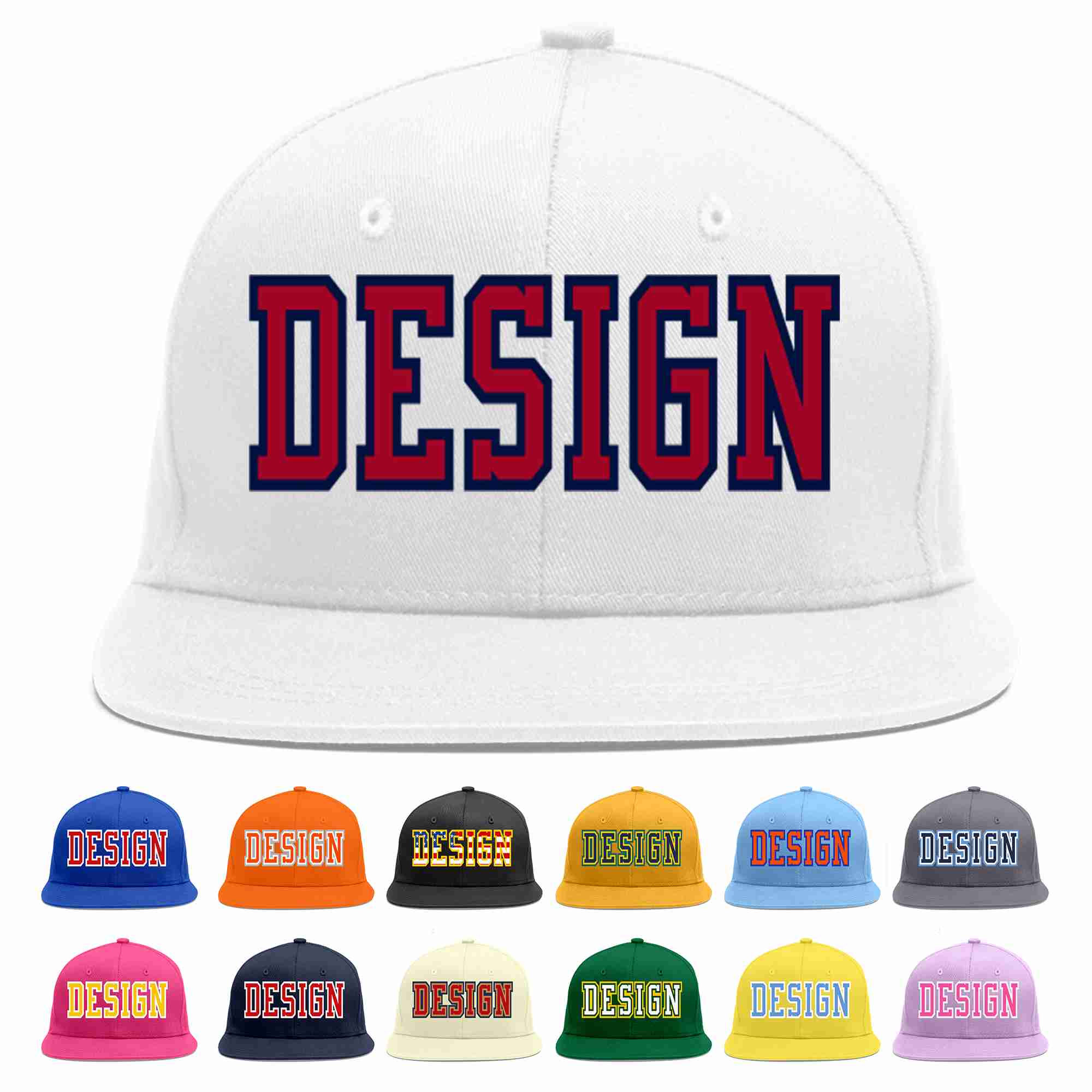 Custom White Red-Navy Flat Eaves Sport Baseball Cap Design for Men/Women/Youth