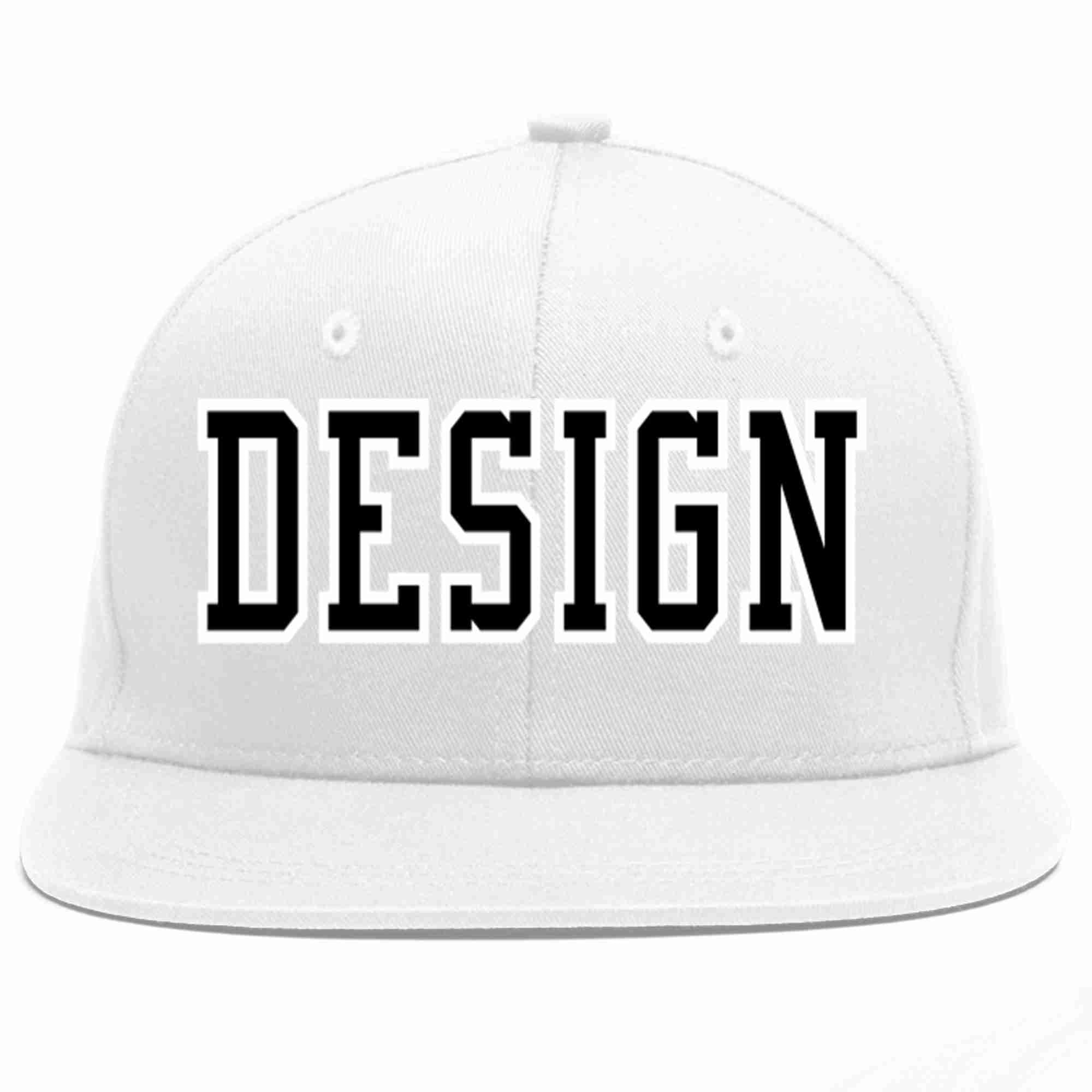 Conception personnalisée de casquette de baseball de sport à avant-toit plat blanc noir-blanc pour hommes/femmes/jeunes