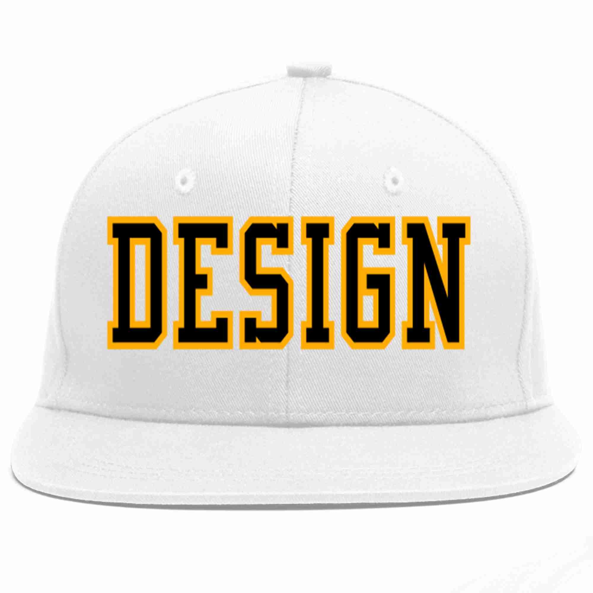 Custom White Black-Yellow Flat Eaves Sport Baseball Cap Design for Men/Women/Youth