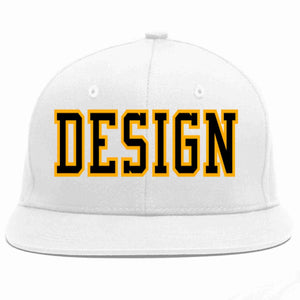 Conception personnalisée de casquette de baseball de sport à avant-toit plat blanc noir-jaune pour hommes/femmes/jeunes